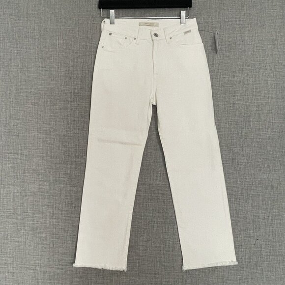 Mavi Niki Jeans Womens 25 Ivory White High Rise Straight Crop Raw Hem New - Picture 2 of 15
